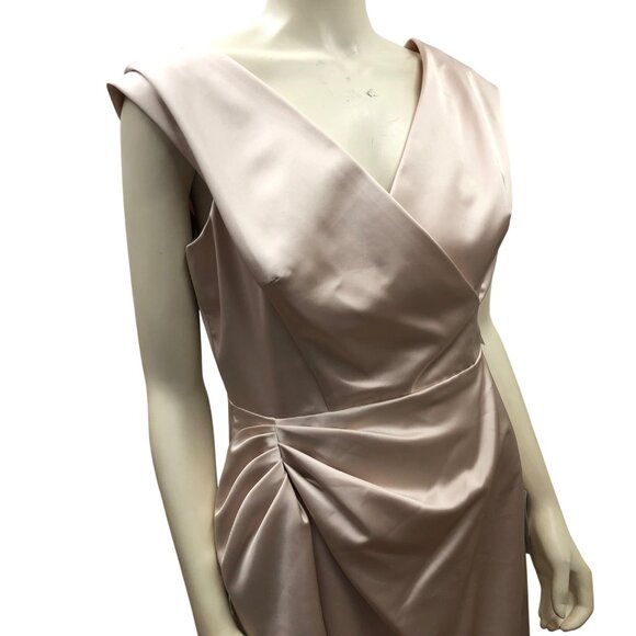 Maggy London Elegant Champagne‎ Sleeveless Draped Satin Sheath Dress 14 NWT - Picture 11 of 15